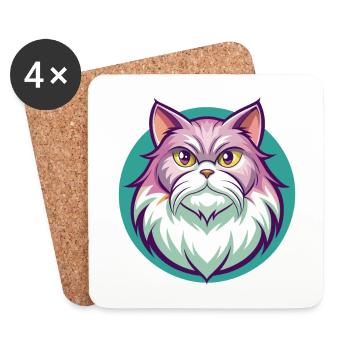 Britische Langhaarkatze Rasse Karikatur Kawaii Tier - Untersetzer (4er-Set) - Weiß - Vorne