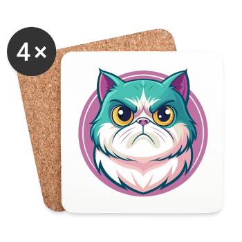 Exotic Shorthair Cat Breed Cartoon Kawaii Animal - Coasters (set of 4) - white - Front