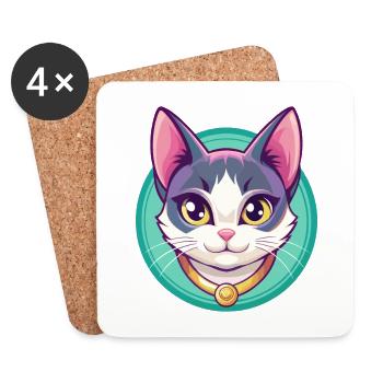 Japanese Bobtail Cat Breed Cartoon Kawaii Animal - Coasters (set of 4) - white - Front