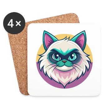 Himalayan Cat Breed Cartoon Kawaii Animal Pet - Coasters (set of 4) - white - Front