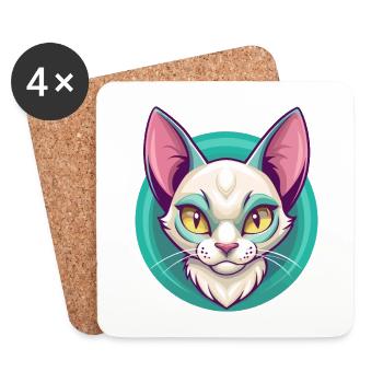 Chat javanais race dessin animé Kawaii Animal Pet - Dessous de verre (lot de 4) - blanc - Devant