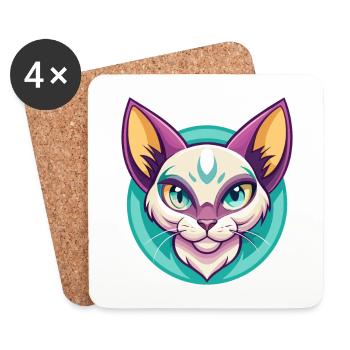 Khao Manee Chat Race Dessin Animé Kawaii Animal Pet - Dessous de verre (lot de 4) - blanc - Devant