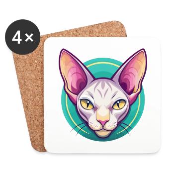 Peterbald Chat Race Dessin Animé Kawaii Animal Pet - Dessous de verre (lot de 4) - blanc - Devant