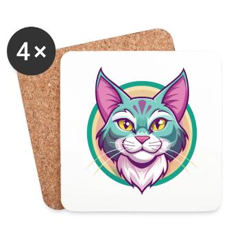 Chat pailleté de Californie Race Dessin animé Kawaii Pet - Dessous de verre (lot de 4) - blanc - Devant