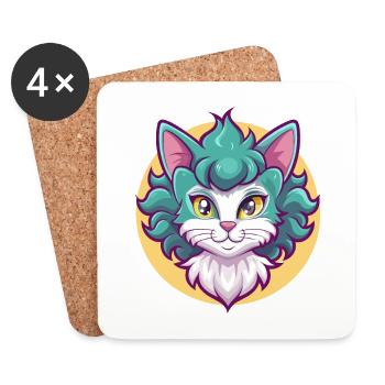 Laperm Chat Race Dessin Animé Kawaii Animal Pet - Dessous de verre (lot de 4) - blanc - Devant
