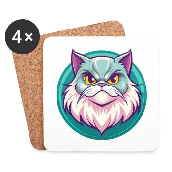 Chat Persan Race Dessin Animé Kawaii Animal Pet - Dessous de verre (lot de 4) - blanc - Devant