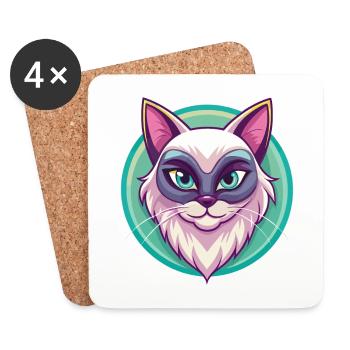 Neva Mascarade Chat Race Dessin Animé Kawaii Animal - Dessous de verre (lot de 4) - blanc - Devant