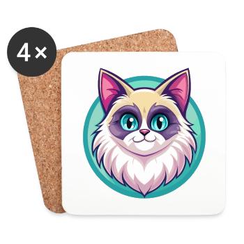 Ragdoll Chat Race Dessin Animé Kawaii Animal Pet - Dessous de verre (lot de 4) - blanc - Devant