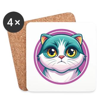 Schottisch Falten Katze Rasse Karikatur Kawaii Tier Haustier - Untersetzer (4er-Set) - Weiß - Vorne