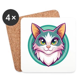 Turc Van Chat Race Dessin Animé Kawaii Animal Pet - Dessous de verre (lot de 4) - blanc - Devant