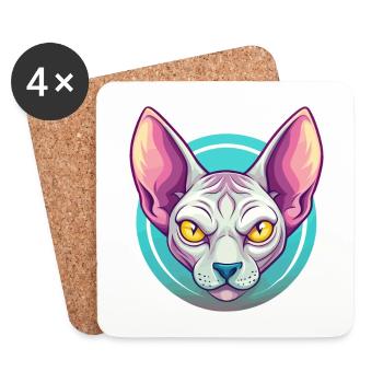 Don Sphynx Cat Breed Cartoon Kawaii Animal Pet - Coasters (set of 4) - white - Front