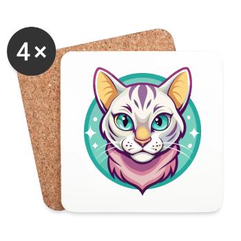 Schnee Bengalen Katze Rasse Karikatur Kawaii Tier Haustier - Untersetzer (4er-Set) - Weiß - Vorne