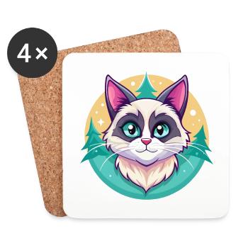Snowshoe Cat Breed Cartoon Kawaii Animal Pet - Coasters (set of 4) - white - Front