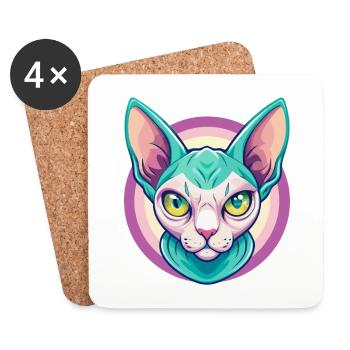 Sphynx Chat Race Dessin Animé Kawaii Animal Pet - Dessous de verre (lot de 4) - blanc - Devant