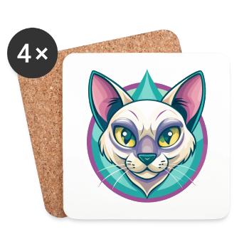 Chat thaïlandais race dessin animé Kawaii Animal Pet - Dessous de verre (lot de 4) - blanc - Devant