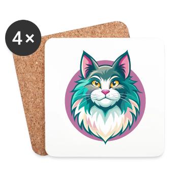 Chat de la forêt norvégienne Race Dessin animé Kawaii Animal - Dessous de verre (lot de 4) - blanc - Devant