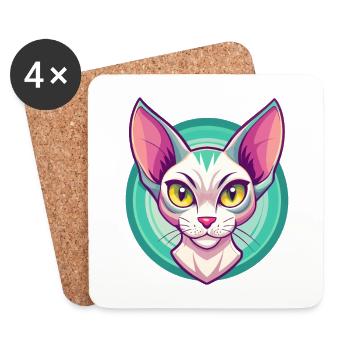 Orientalische Katzenrasse Karikatur Kawaii Tier Haustier - Untersetzer (4er-Set) - Weiß - Vorne