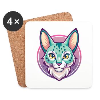 Savannah Cat Breed Cartoon Kawaii Animal Pet - Coasters (set of 4) - white - Front