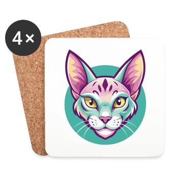 Ocicat Chat Race Dessin Animé Kawaii Animal Animal Pet - Dessous de verre (lot de 4) - blanc - Devant
