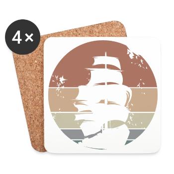 bateau rétro voilier vieux vintage icône de lune - Dessous de verre (lot de 4) - blanc - Devant