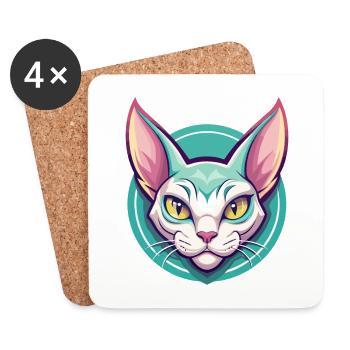 German Rex Cat Breed Cartoon Kawaii Animal Pet - Coasters (set of 4) - white - Front