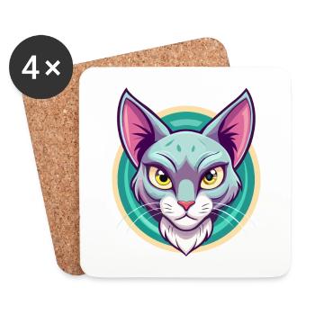 Korat Cat Breed Cartoon Kawaii Animal Pet - Coasters (set of 4) - white - Front