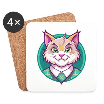 Highlander Katzenrasse Cartoon Kawaii Tier Haustier - Untersetzer (4er-Set) - Weiß - Vorne