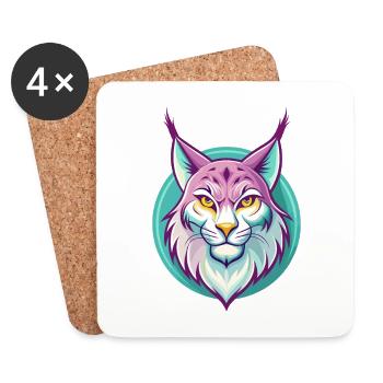 Lynx eurasien Chat race Dessin animé Kawaii Animal Animal Pet - Dessous de verre (lot de 4) - blanc - Devant