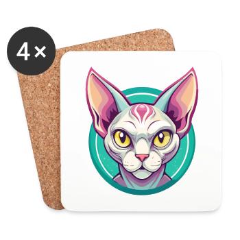 Devon Rex Chat Race Dessin Animé Kawaii Animal Pet - Dessous de verre (lot de 4) - blanc - Devant