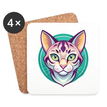 Bengalkatze Rasse Karikatur Kawaii Tier Haustier - Untersetzer (4er-Set) - Weiß - Vorne