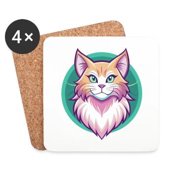 Ingwer Langhaar Katze Rasse Karikatur Kawaii Tier - Untersetzer (4er-Set) - Weiß - Vorne