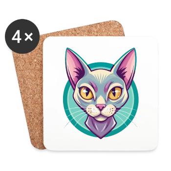 Bombay Chat Race Dessin Animé Kawaii Animal Pet - Dessous de verre (lot de 4) - blanc - Devant