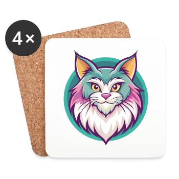 German Longhair Cat Breed Cartoon Kawaii Animal - Coasters (set of 4) - white - Front