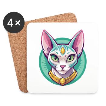 Egyptian Mau Cat Breed Cartoon Kawaii Animal Pet - Coasters (set of 4) - white - Front