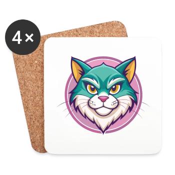 Chypre Chat Race Dessin Animé Kawaii Animal Animal Pet - Dessous de verre (lot de 4) - blanc - Devant