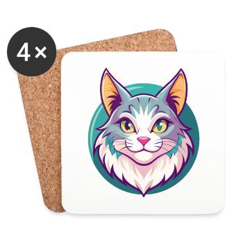 Américain Bobtail Chat Race Dessin Animé Kawaii Animal - Dessous de verre (lot de 4) - blanc - Devant