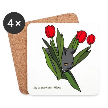 Cat between tulips - Coasters (set of 4) - white - Front