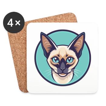 Balinesische Katze Rasse Cartoon Kawaii Tier Haustier - Untersetzer (4er-Set) - Weiß - Vorne