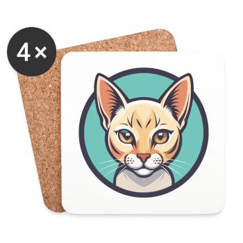 Burmilla Chat Race Dessin Animé Kawaii Animal Pet - Dessous de verre (lot de 4) - blanc - Devant