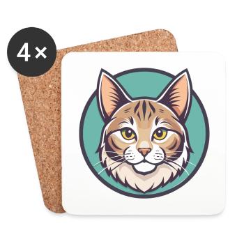 Américain Bobtail Chat Race Dessin Animé Kawaii Animal - Dessous de verre (lot de 4) - blanc - Devant