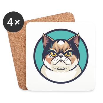 Exotic Shorthair Cat Breed Cartoon Kawaii Animal - Coasters (set of 4) - white - Front