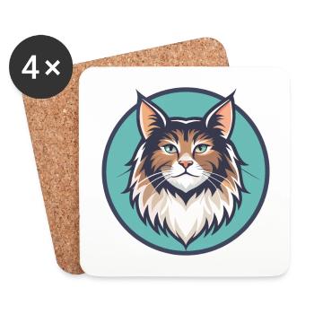 Deutsche Langhaarkatze Rasse Karikatur Kawaii Tier - Untersetzer (4er-Set) - Weiß - Vorne