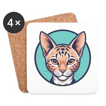 Ocicat Chat Race Dessin Animé Kawaii Animal Animal Pet - Dessous de verre (lot de 4) - blanc - Devant