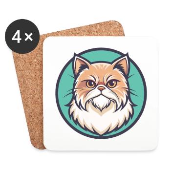 Chat Persan Race Dessin Animé Kawaii Animal Pet - Dessous de verre (lot de 4) - blanc - Devant