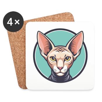Peterbald Chat Race Dessin Animé Kawaii Animal Pet - Dessous de verre (lot de 4) - blanc - Devant