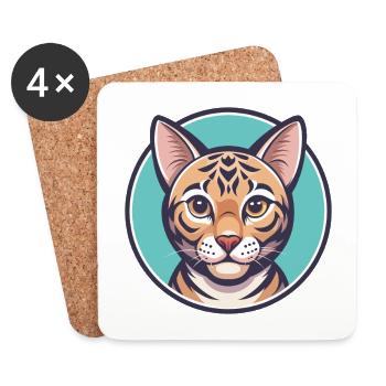 Bengalkatze Rasse Karikatur Kawaii Tier Haustier - Untersetzer (4er-Set) - Weiß - Vorne