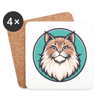 Britische Langhaarkatze Rasse Karikatur Kawaii Tier - Untersetzer (4er-Set) - Weiß - Vorne