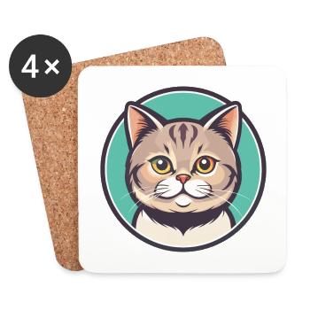 British Shorthair Chat Race Dessin animé Kawaii Animal - Dessous de verre (lot de 4) - blanc - Devant