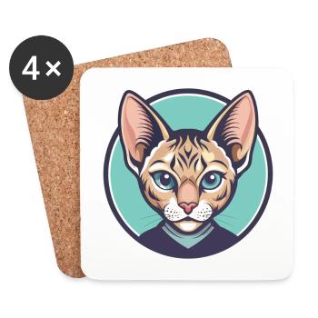 German Rex Cat Breed Cartoon Kawaii Animal Pet - Coasters (set of 4) - white - Front
