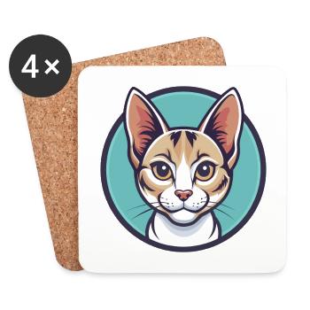 Coréen Bobtail Chat Race Dessin Animé Kawaii Animal Pet - Dessous de verre (lot de 4) - blanc - Devant